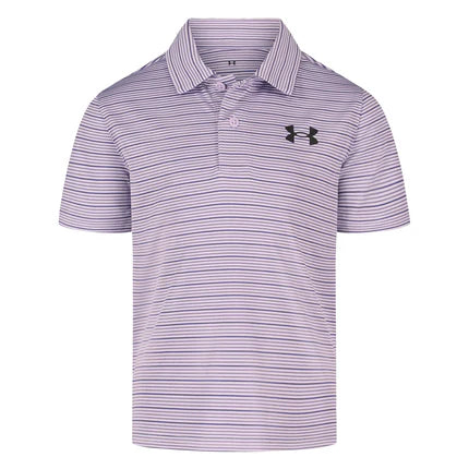 Polo - Under Armour à manches courtes avec rayures fines et logo sur la poitrine, couleur lilas élégante.