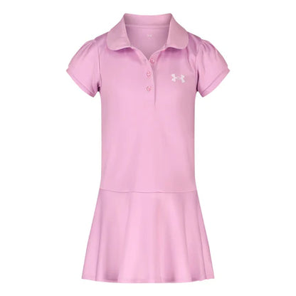 Robe Polo - Under Armour rose à manches courtes avec col polo et jupe évasée pour fille.