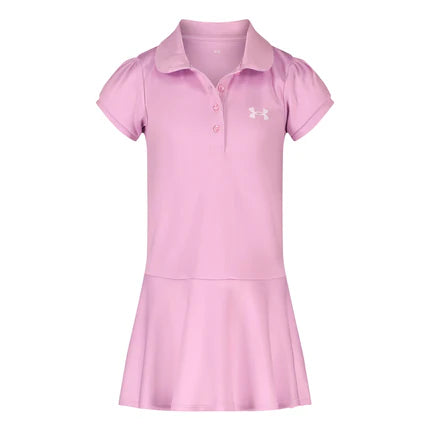 Robe Polo - Under Armour rose à manches courtes avec col polo et jupe évasée pour fille.