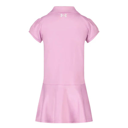 Robe Polo - Under Armour rose pour enfant, manches courtes, col polo et jupe plissée élégante.