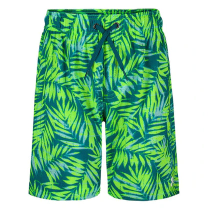 Maillot de bain - Under Armour short vert et jaune à motifs feuilles avec cordon, taille ajustable, vue de face