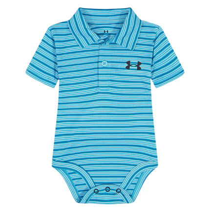 Cache-couche Polo - Under Armour rayé bleu et turquoise en coton, style polo, pour bébé garçon, vue de face.