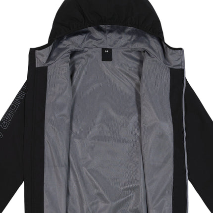 Manteau Coupe-Vent - Under Armour noir doublé en mesh gris clair, détail intérieur, vue ouverte, gallery position 3