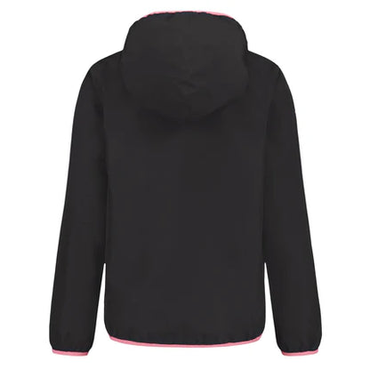 Vue arrière du Manteau Coupe-Vent - Under Armour noir avec capuche et finitions discrètes rose pâle.