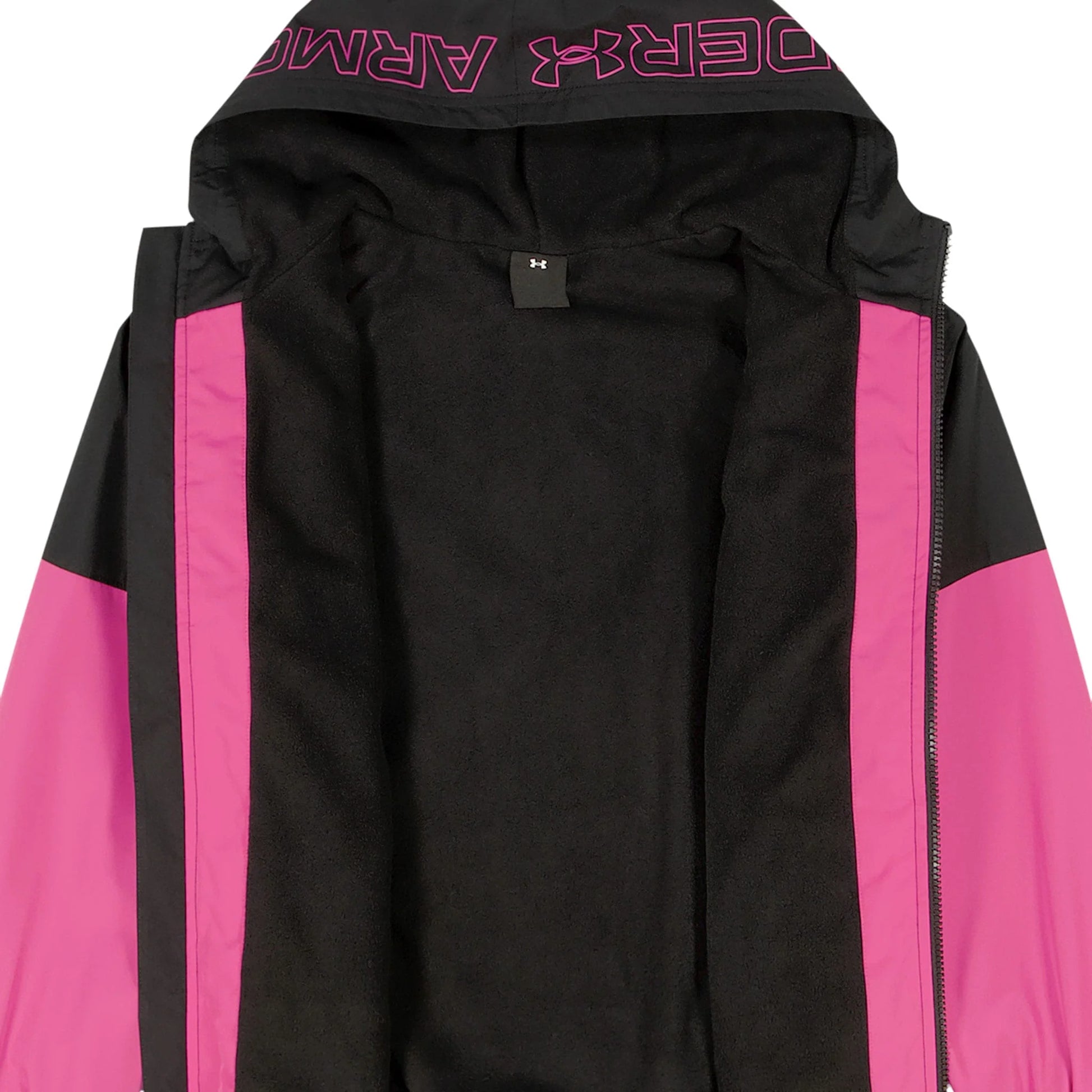 Intérieur en tissu polaire noir du Manteau Mi-Saison - Under Armour avec manches et détails roses.