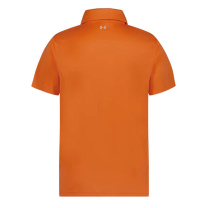 Polo - Under Armour orange en tissu technique, manches courtes, vue de dos, pour homme adulte, style sport classique.