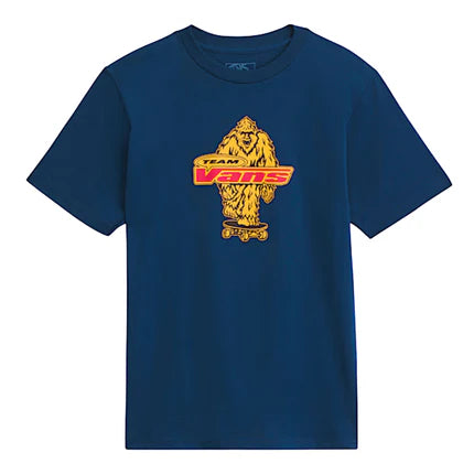 T-Shirt Big Push - Vans bleu marine en coton avec logo jaune et rouge skate, style décontracté, vue de face.