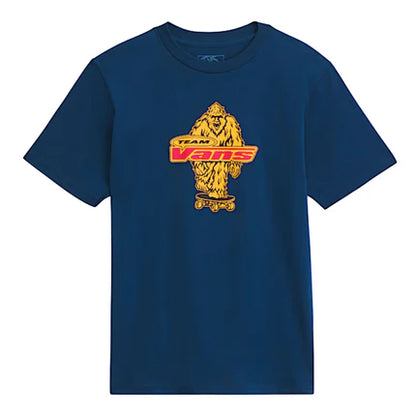 T-Shirt Big Push - Vans bleu marine en coton avec logo jaune et rouge skate, style décontracté, vue de face.