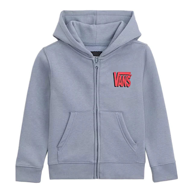 Veste - Vans grise en molleton avec capuche, poche kangourou et logo rouge, pour enfant, vue de face.
