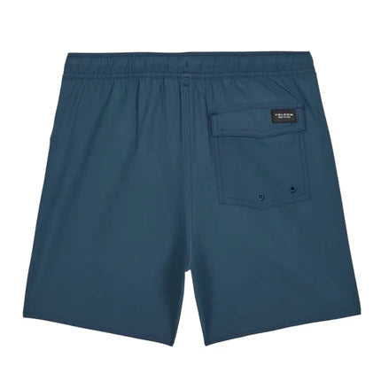 Maillot de bain - Volcom short bleu marine en polyester recyclé avec taille élastiquée, poche arrière, vue de dos