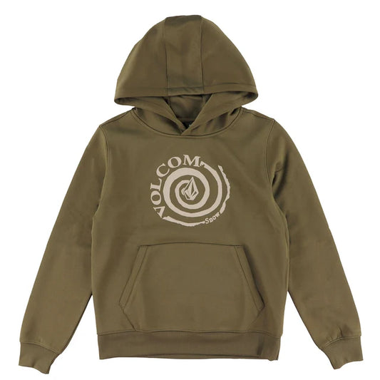 Hoodie Hydro - Volcom vert olive à capuche avec logo imprimé et poche kangourou vue de face