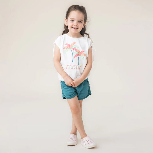 Short - Nanö en jersey doux bleu avec taille élastique à cordon coulissant sur fond clair position galerie 2