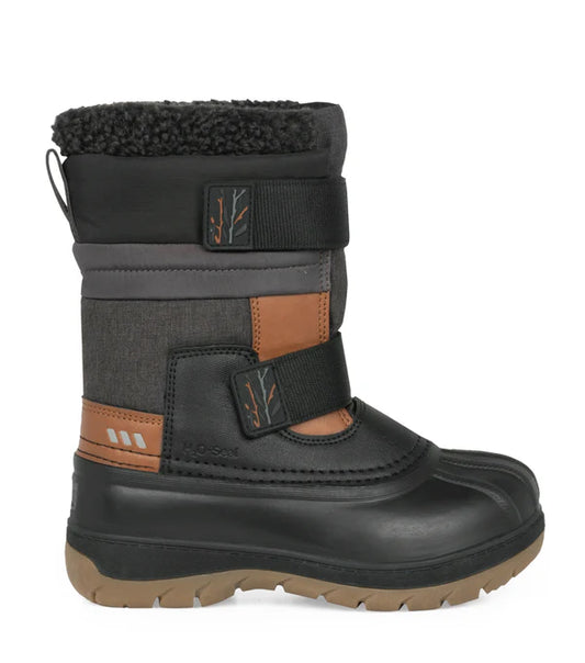 Bottes d'hiver Taffy - Acton noires, grises et marron, fermeture autoagrippante, doublure fourrure, pour garçon, vue de profil gauche
