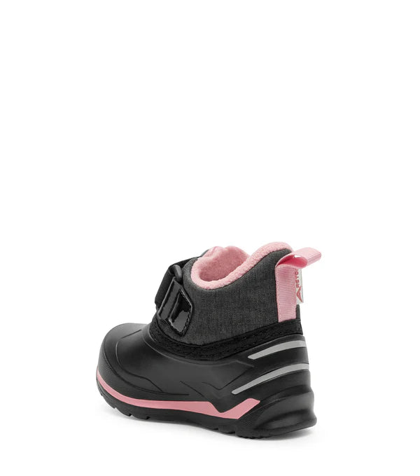 Bottes Mi-Saison - Acton noires et roses en nylon hydrofuge, doublure chaude, pour enfant, vue de dos angle gauche