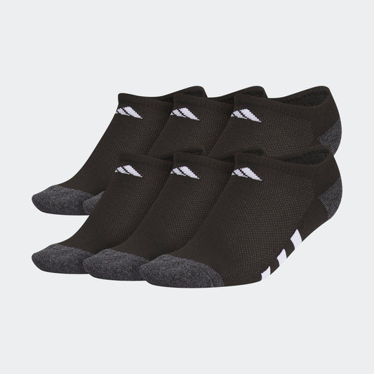 6 Paires de bas - Adidas noirs avec renforts gris en polyester et spandex, coupe basse, vue de côté regroupée