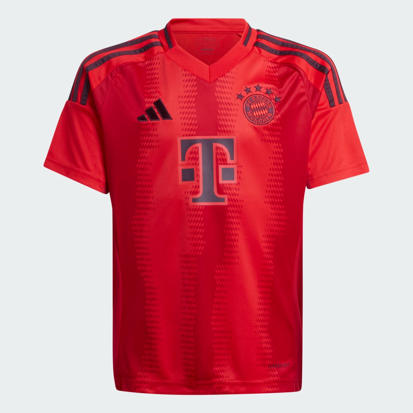 Chandail FC Bayern - Adidas rouge à manches courtes avec logo noir, polyester, pour garçon, vue de face.