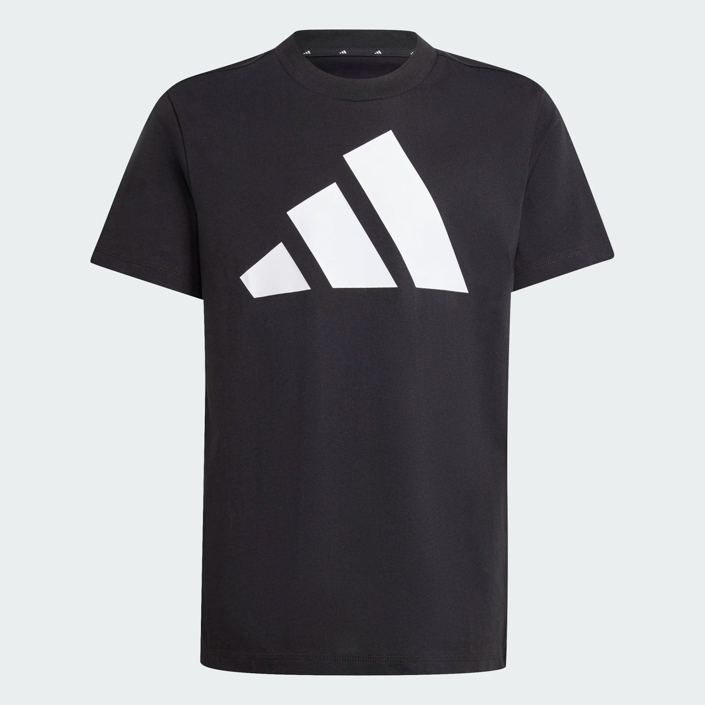T-Shirt - Adidas noir en coton avec grand logo blanc, manches courtes, pour garçon, vue de face.