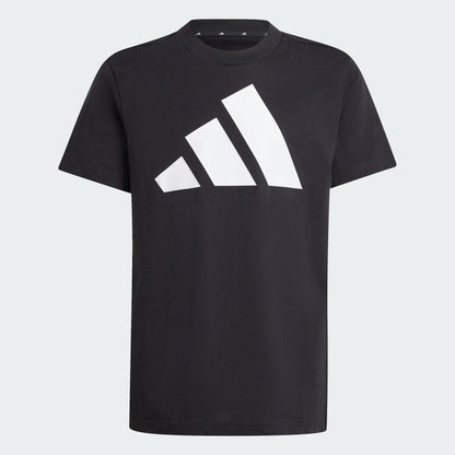 T-Shirt - Adidas noir en coton avec grand logo blanc, manches courtes, pour garçon, vue de face.