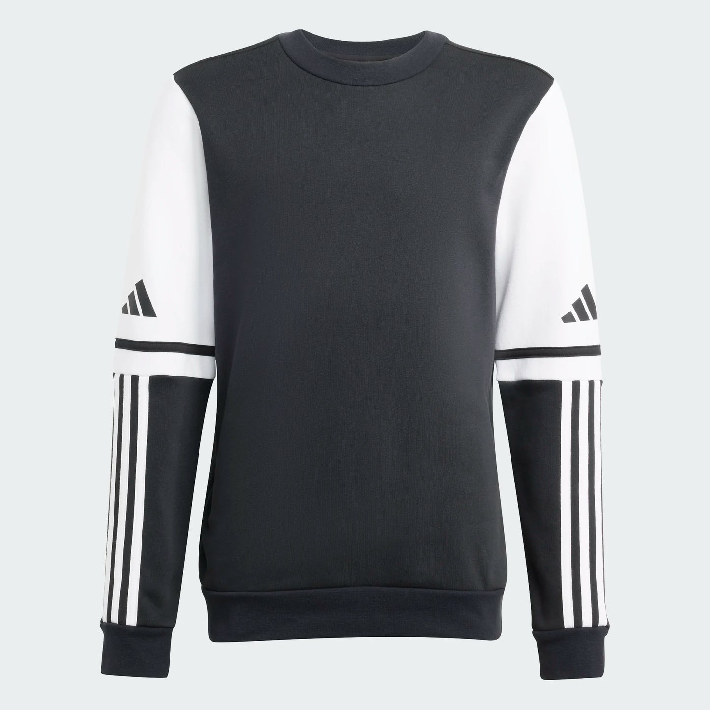 Chandail - Adidas noir et blanc en coton polyester recyclé, manches longues avec logo, pour garçon, vue de face.