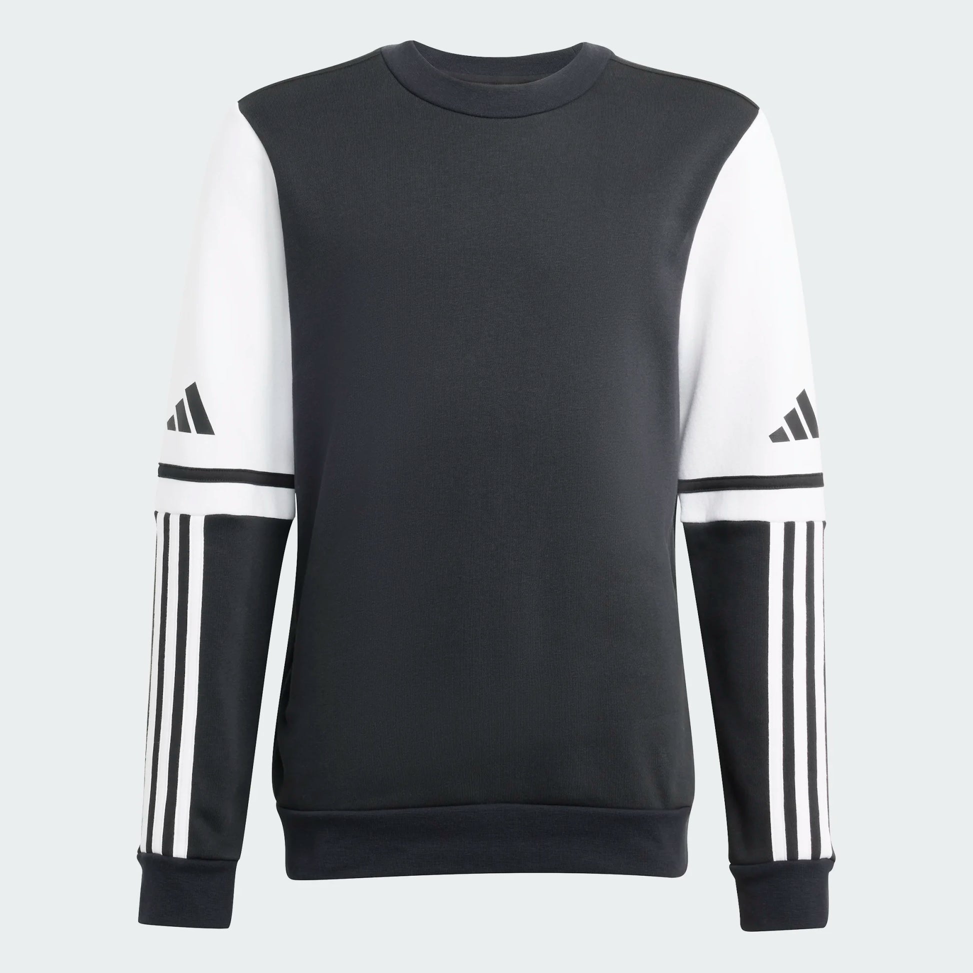 Chandail - Adidas noir et blanc en coton polyester recyclé, manches longues avec logo, pour garçon, vue de face.