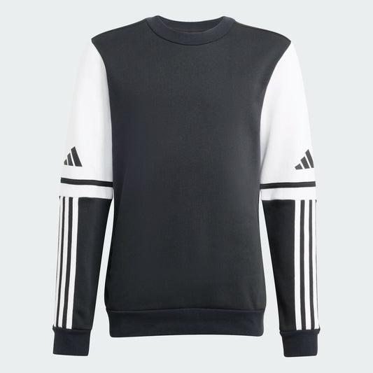 Chandail - Adidas noir et blanc en coton polyester recyclé, manches longues avec logo, pour garçon, vue de face.