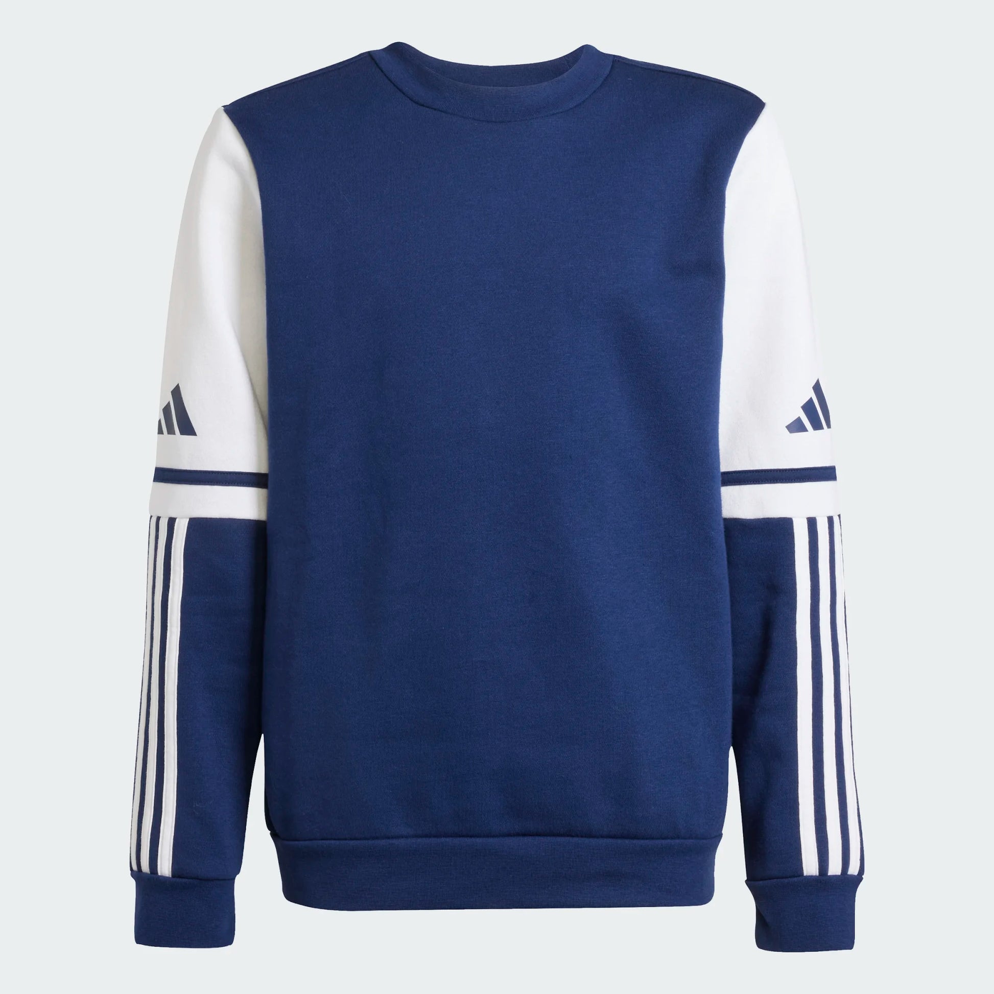 Chandail - Adidas bleu marine et blanc à manches longues avec logo sur les bras, coton recyclé, pour garçon, vue de face