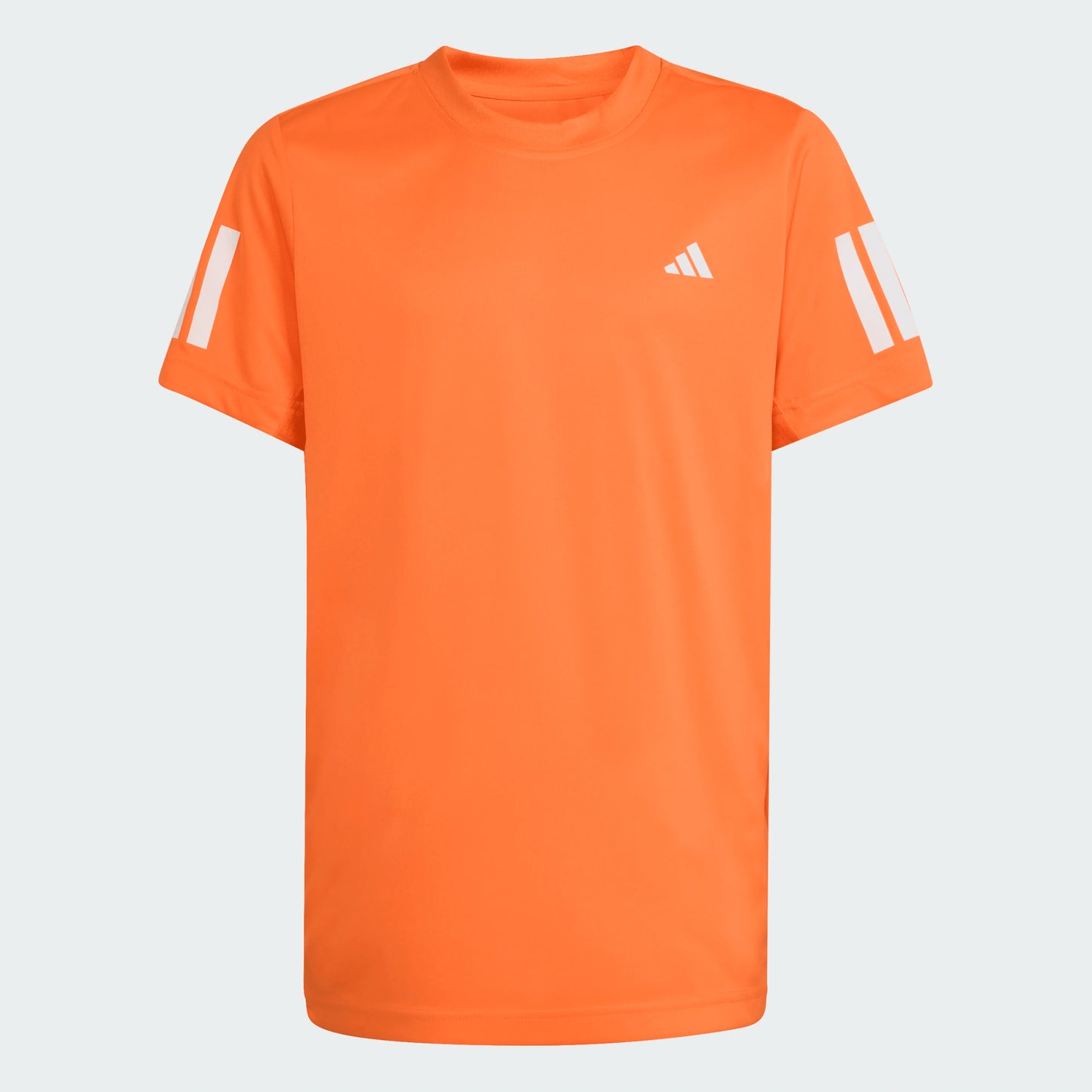 Jersey - Adidas orange avec logo blanc sur poitrine et bandes blanches sur manches, polyester, pour garçon, vue de face.
