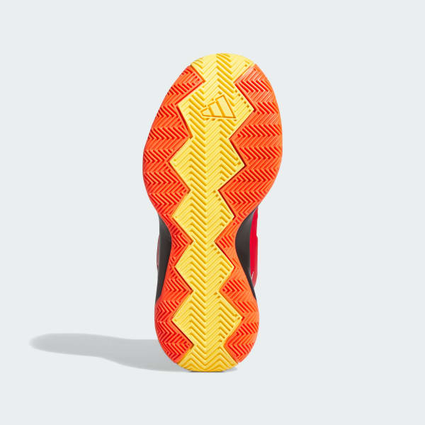 Espadrilles - Adidas garçon vue de dessous semelle caoutchouc rouge et jaune avec motifs géométriques