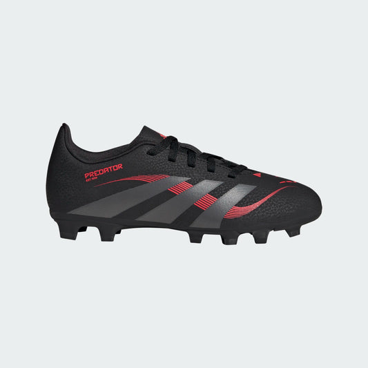 Chaussures de soccer - Predator Club GF Adidas noires et rouges, tige synthétique, crampons moulés, pour enfant, vue de profil droit