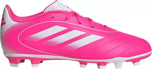 Chaussures de soccer - Goletto IX FG Adidas rose et blanches, matière synthétique, pour fille, vue de profil droit