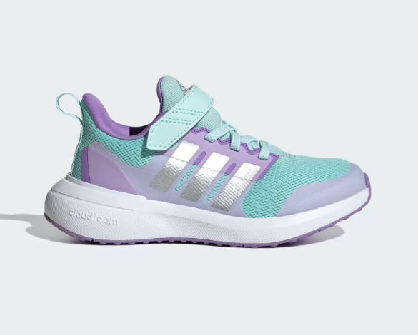 Espadrilles - FortaRun EL K bleu turquoise et violet pour fille, tissu mesh, semelle blanche, vue latérale droite.