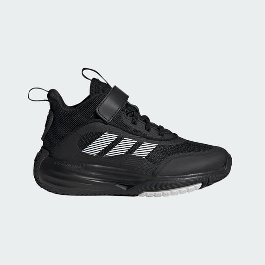 Espadrilles - OWNTHEGAME 3.0 K Adidas noires avec détails blancs, mesh respirant, scratch, pour garçon, vue de profil droit
