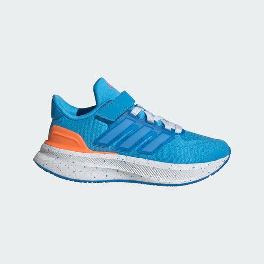 Espadrilles UltraRun 5 - Adidas bleu et orange, mesh respirant, semelle blanche à points bleus, pour enfant, vue de profil droit