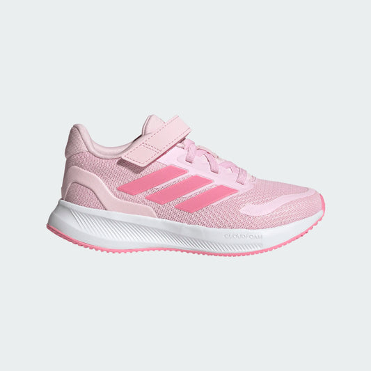 Espadrilles Runfalcon - Adidas rose clair et rose vif en mesh léger avec velcro, semelle blanche, pour enfant, vue de profil droit
