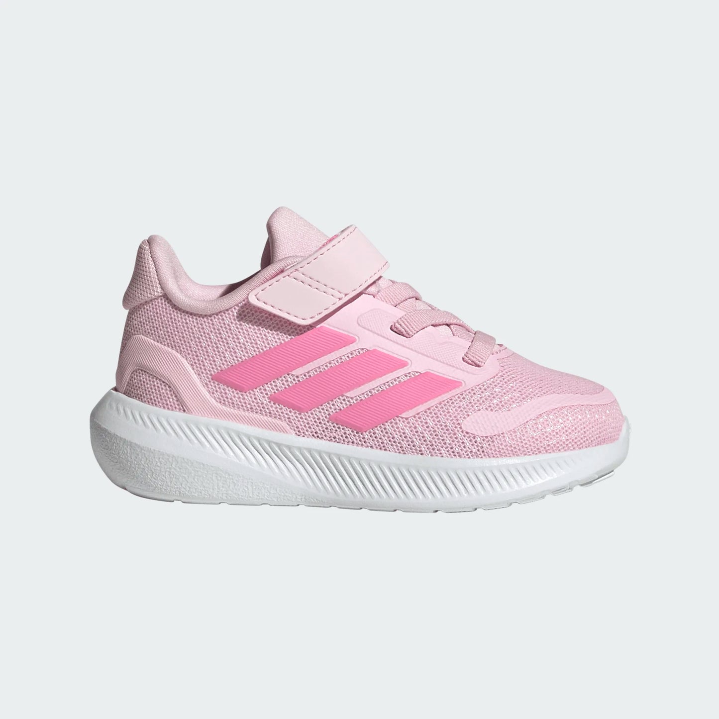Espadrilles Runfalcon - Adidas rose clair à détails roses, mesh léger, semelle blanche, pour enfant, vue de profil droit