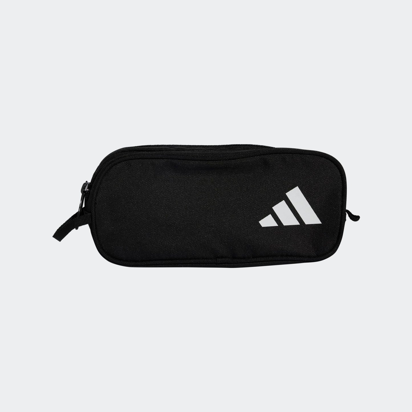 Étui à crayons - Adidas noir en toile polyester avec logo blanc, design simple, pour enfant, vue de face.
