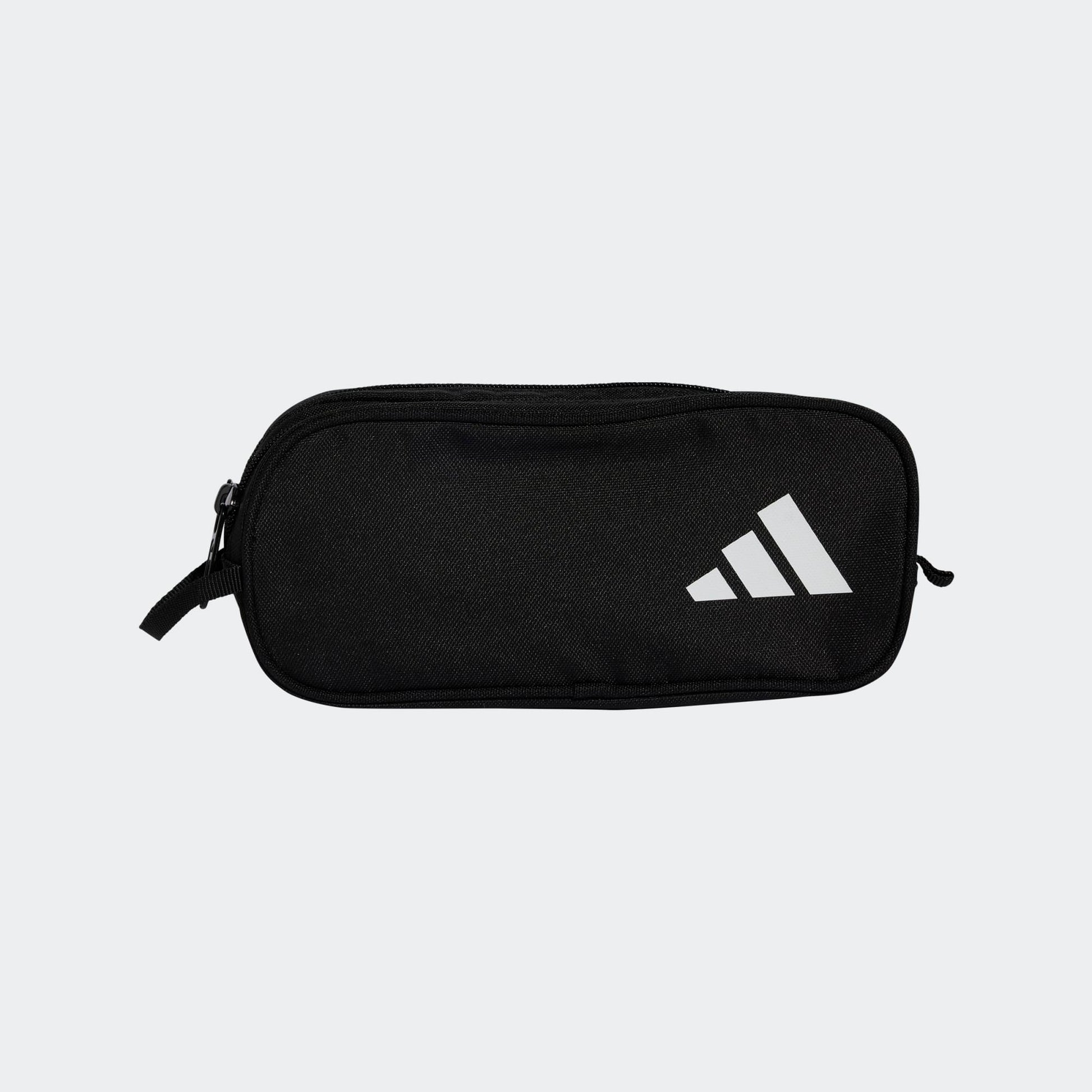 Étui à crayons - Adidas noir en toile polyester avec logo blanc, design simple, pour enfant, vue de face.