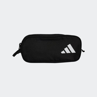 Étui à crayons - Adidas noir en toile polyester avec logo blanc, design simple, pour enfant, vue de face.