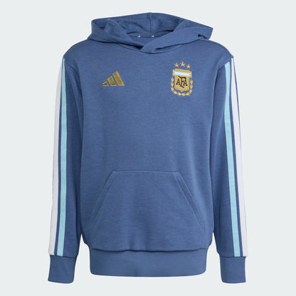 Hoodie DNA Argentine - Adidas bleu avec bandes blanches et turquoise manches, logo doré, coton polyester, garçon, vue de face