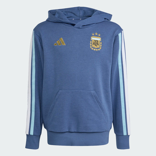 Hoodie DNA Argentine - Adidas bleu avec bandes blanches et turquoise manches, logo doré, coton polyester, garçon, vue de face