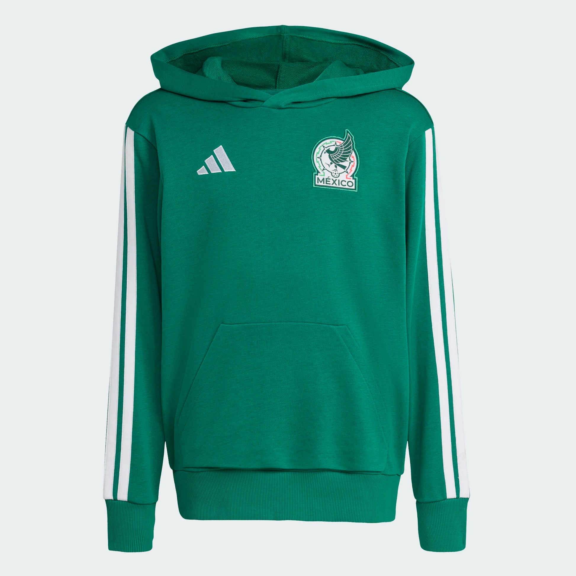 Hoodie Mexico - Adidas vert avec logo brodé blanc, bandes blanches sur manches, capuche, pour enfant, vue de face