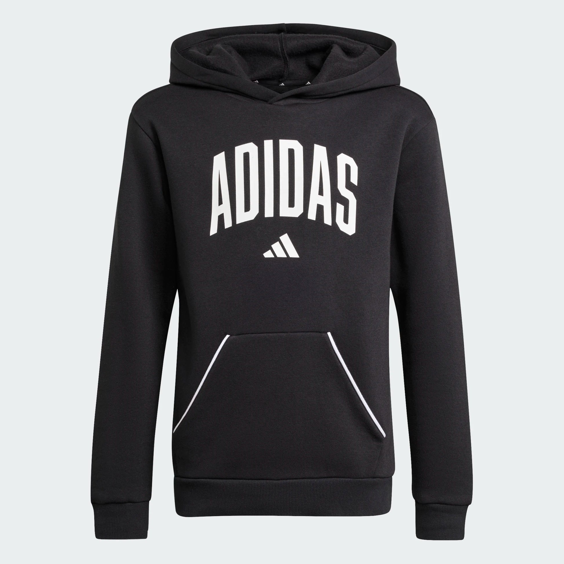 Hoodie - Adidas noir avec grand logo blanc sur le devant en coton polyester recyclé, pour garçon, vue de face