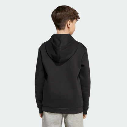 Hoodie - Adidas noir en coton et polyester recyclé, style garçon, avec capuche, vue de dos porté sur mannequin.