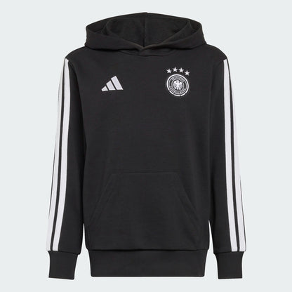 Hoodie Allemagne DNA - Adidas noir avec bandes blanches manches, logo blanc, coton et polyester recyclé, garçon, vue de face