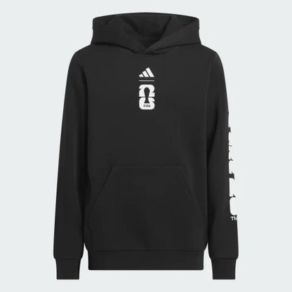 Hoodie Coupe du Monde FIFA - Adidas noir en coton et polyester recyclé, pour garçon, avec capuche, vue de face.