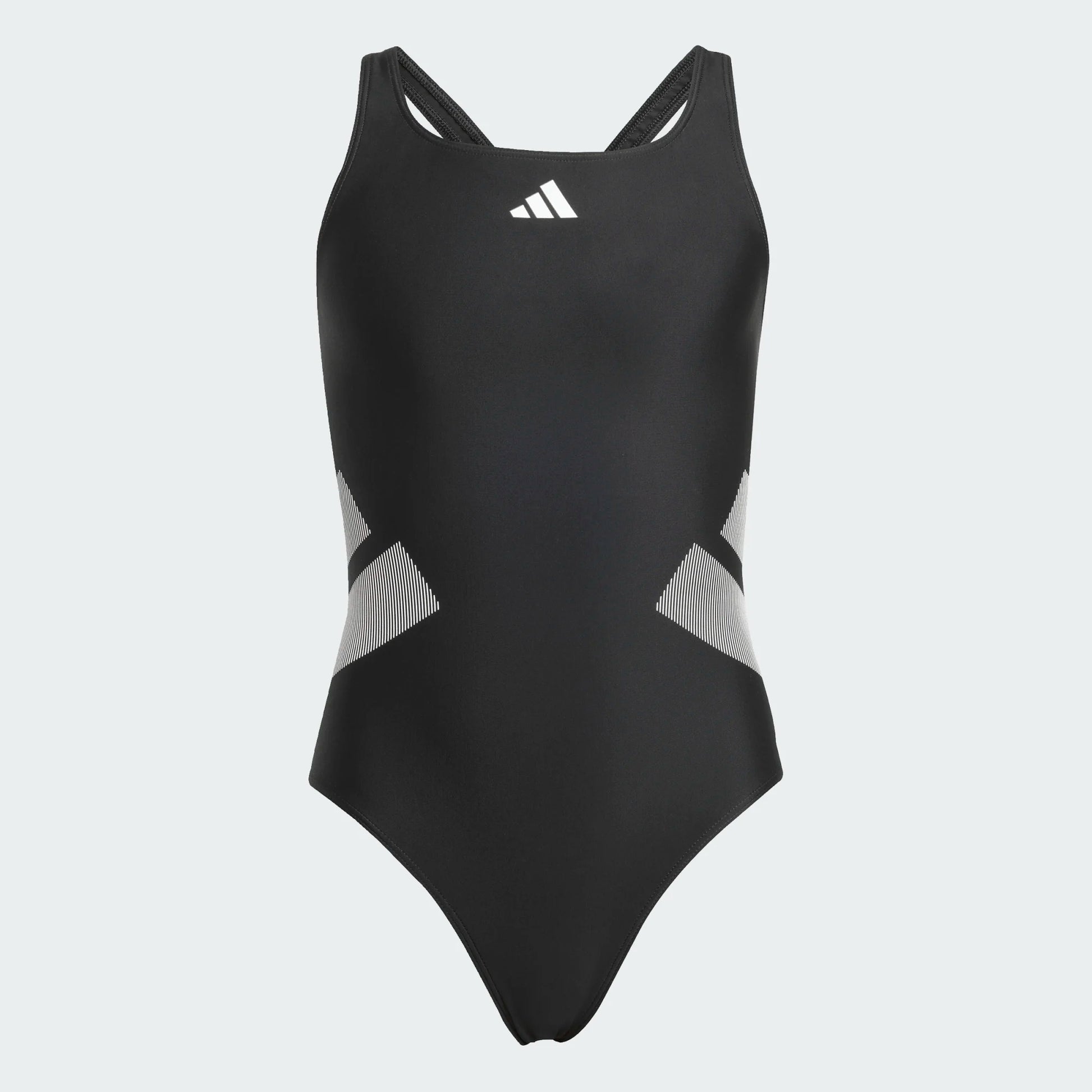 Maillot de bain - Adidas noir avec détails gris en polyamide recyclé pour fille, style une pièce, vue de face