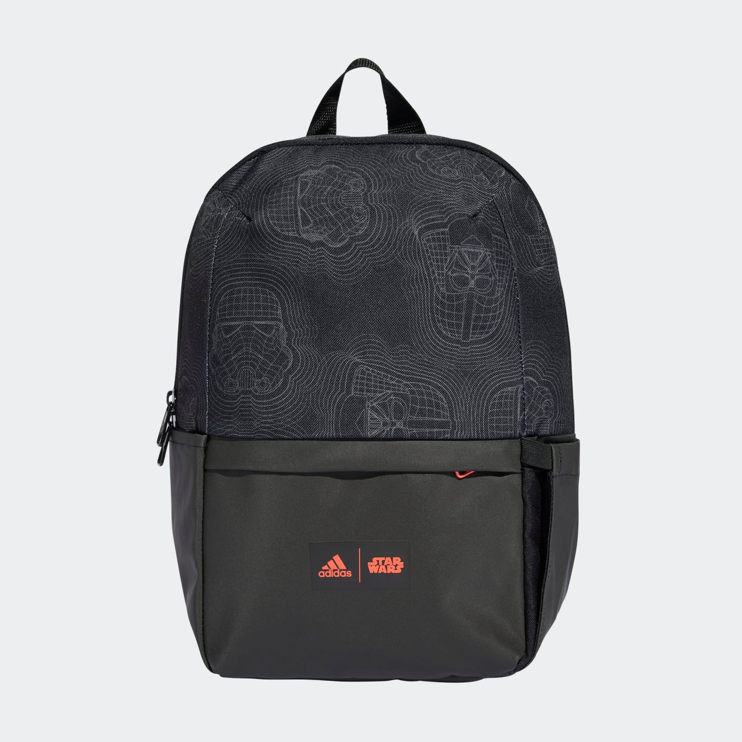 Mini sac à dos Star Wars - Adidas noir avec motifs casques, fond enduit, pour enfant, vue de face.