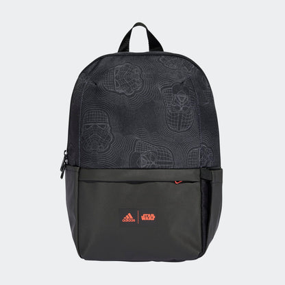 Mini sac à dos Star Wars - Adidas noir avec motifs casques, fond enduit, pour enfant, vue de face.