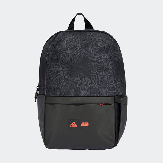 Mini sac à dos Star Wars - Adidas noir avec motifs casques, fond enduit, pour enfant, vue de face.