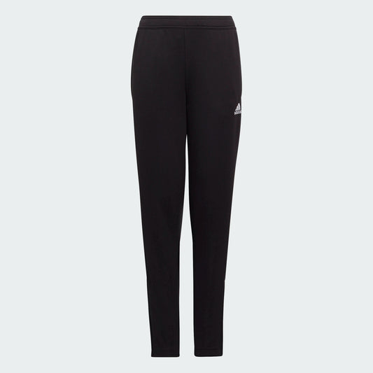Pantalon - Adidas noir en matières recyclées, style survêtement, pour garçon, vue de face, logo blanc sur la jambe droite.